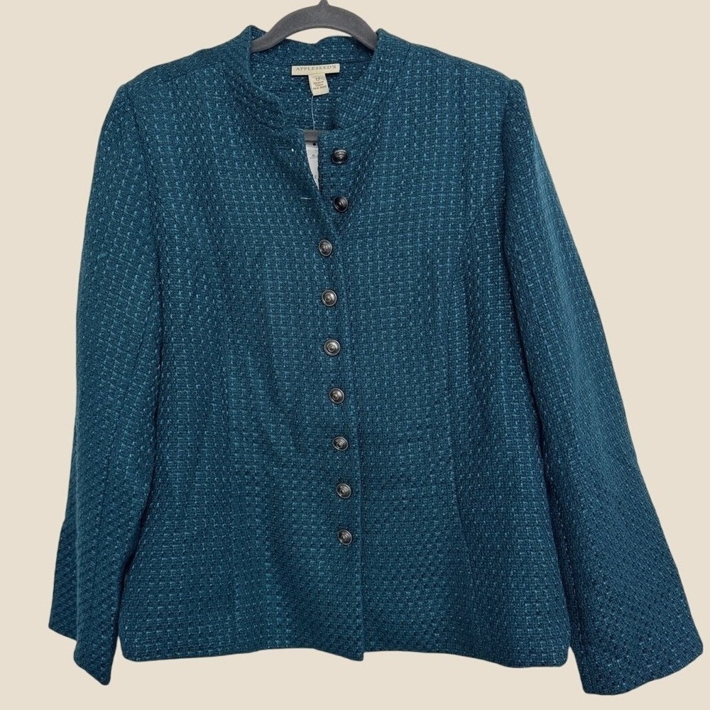 Appleseed's New Womens 12 Teal Tweed Blazer with Satin‎ Lining